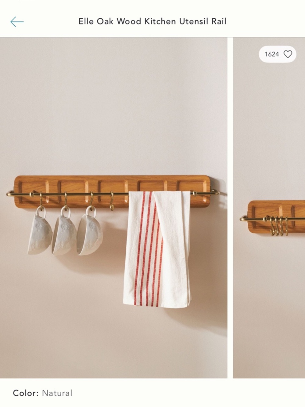 Elle Oak Wood Kitchen Utensil Rail